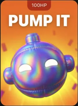 Pump It: personaje metálico con forma de globo sobre fondo naranja